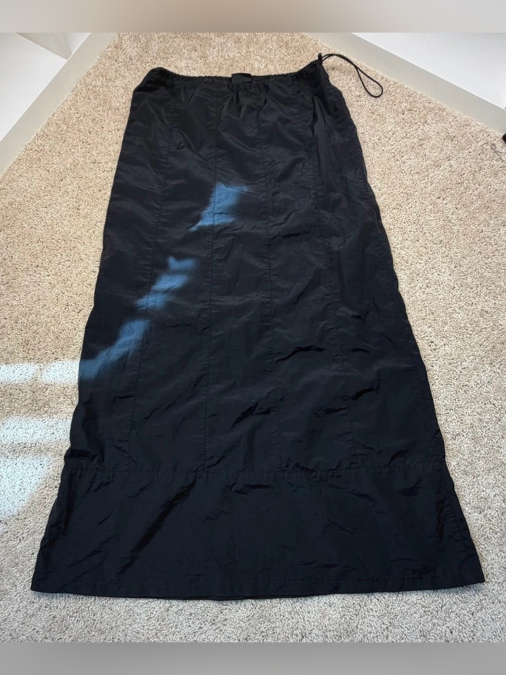Black Nylon Parachute Maxi Skirt